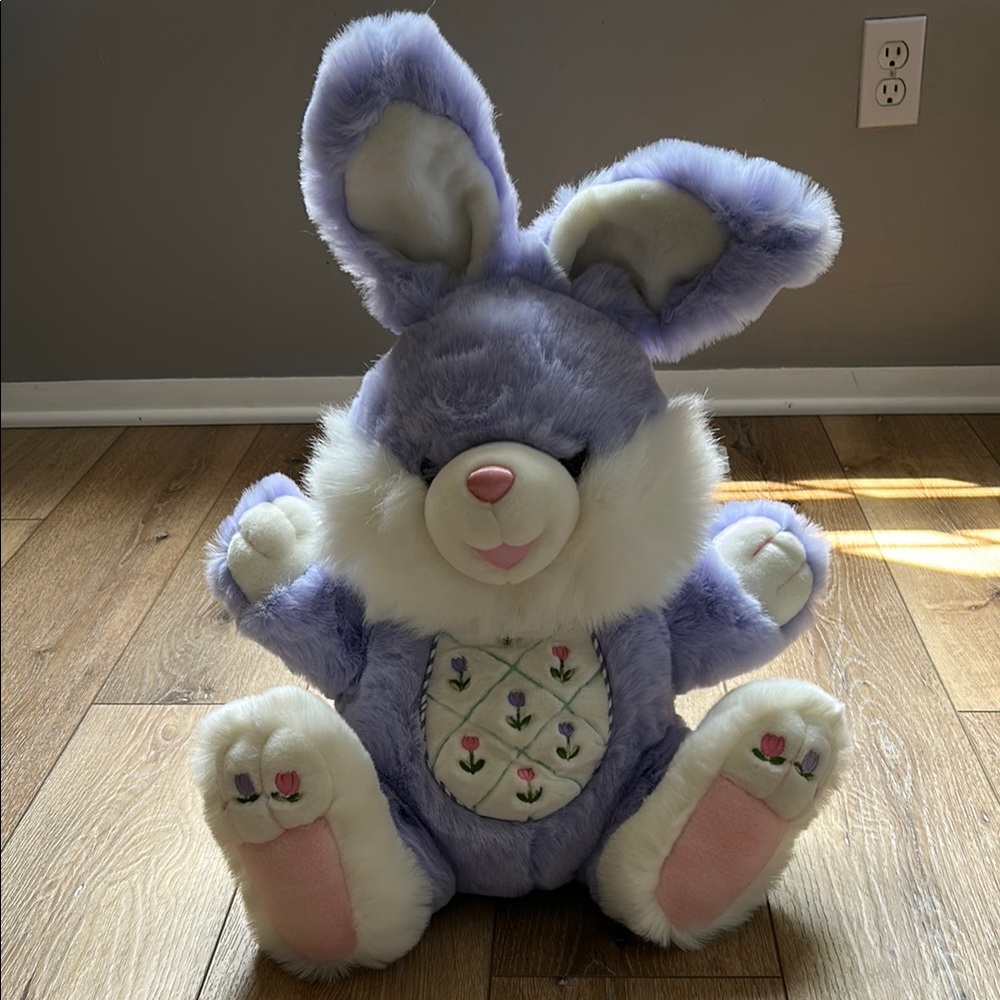DAN DEE 20 Inch Hoppy Hopster Easter Bunny Purple Floral Plush Rabbit